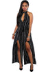 Sexy Black White Stripes Slit Legs Jumpsuit